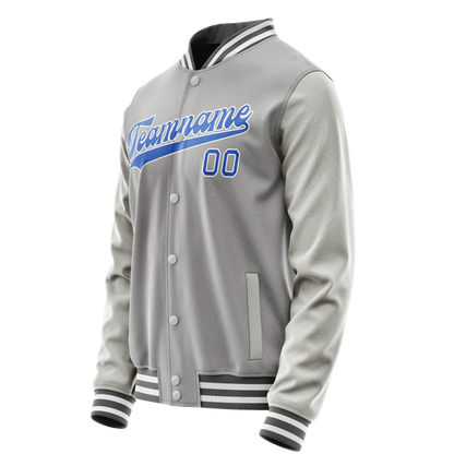Custom Gray Light-Blue Solid Color Varsity Letterman Jacket