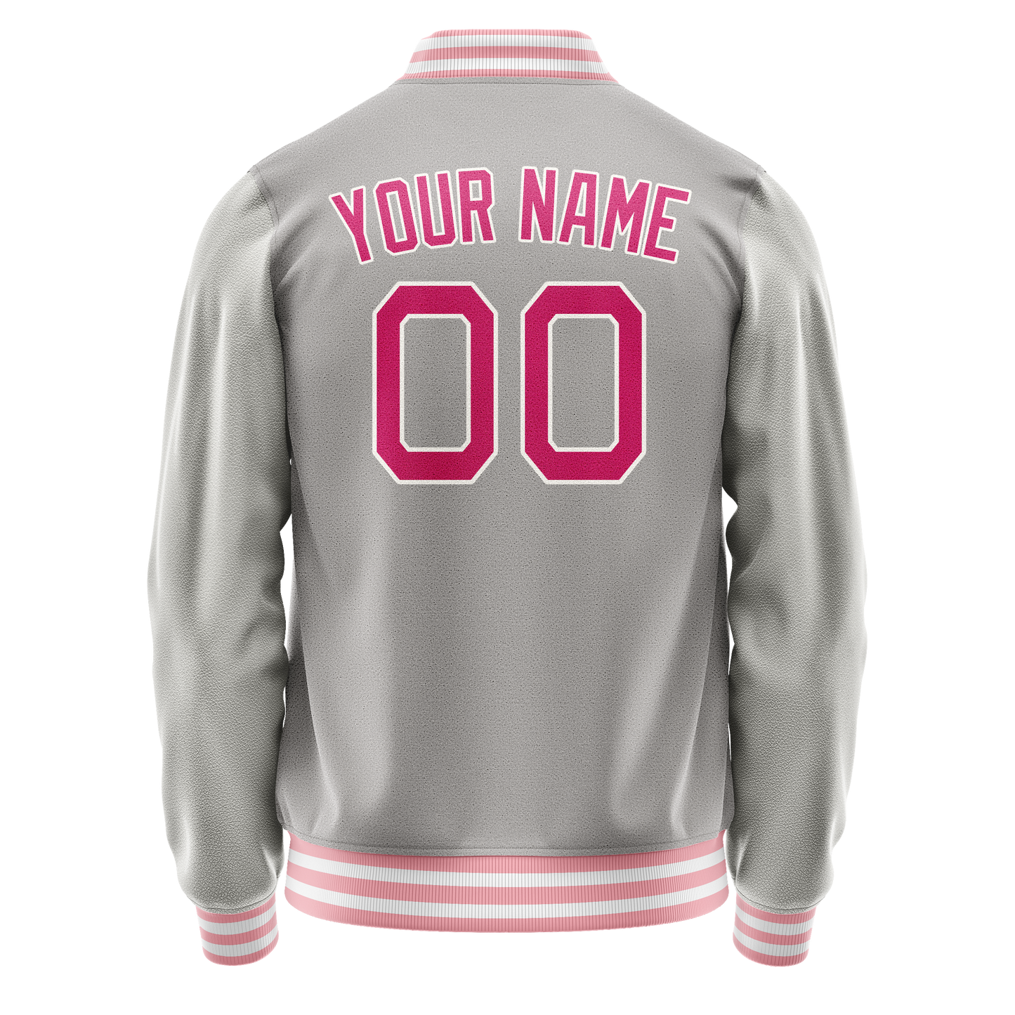 Custom Gray Pink Solid Color Varsity Letterman Jacket