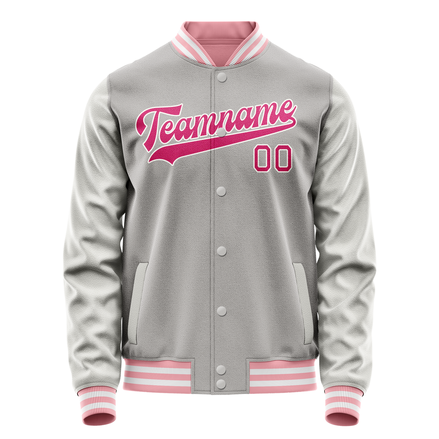 Custom Gray Pink Solid Color Varsity Letterman Jacket