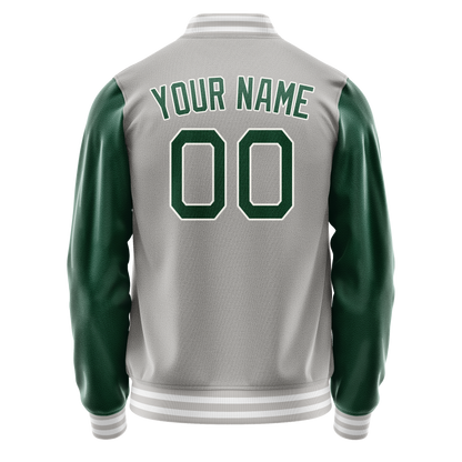 Custom Gray Kelly-Green Solid Color Varsity Letterman Jacket