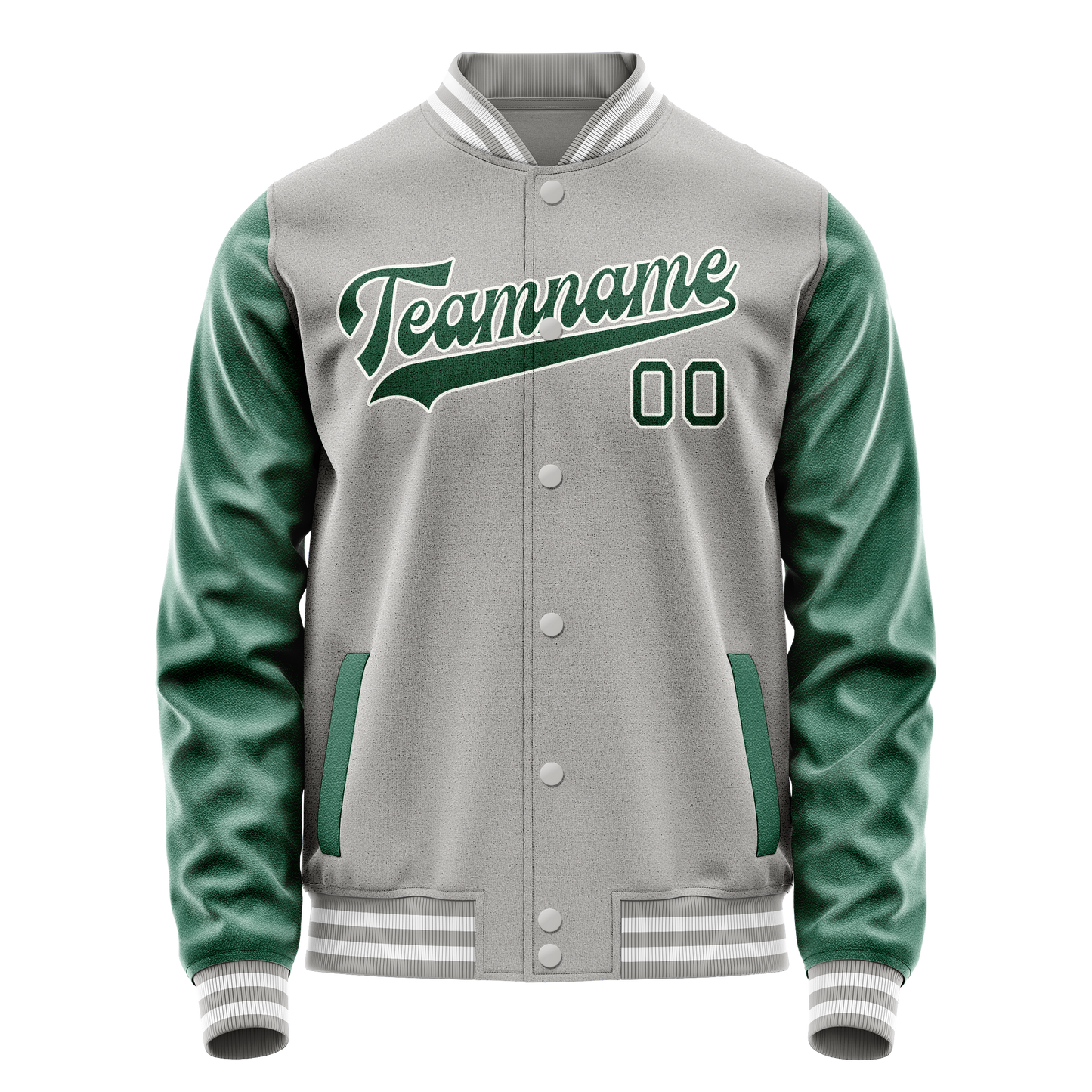 Custom Gray Kelly-Green Solid Color Varsity Letterman Jacket