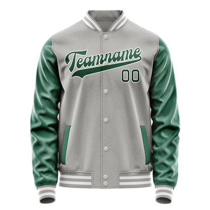 Custom Gray Kelly-Green Solid Color Varsity Letterman Jacket