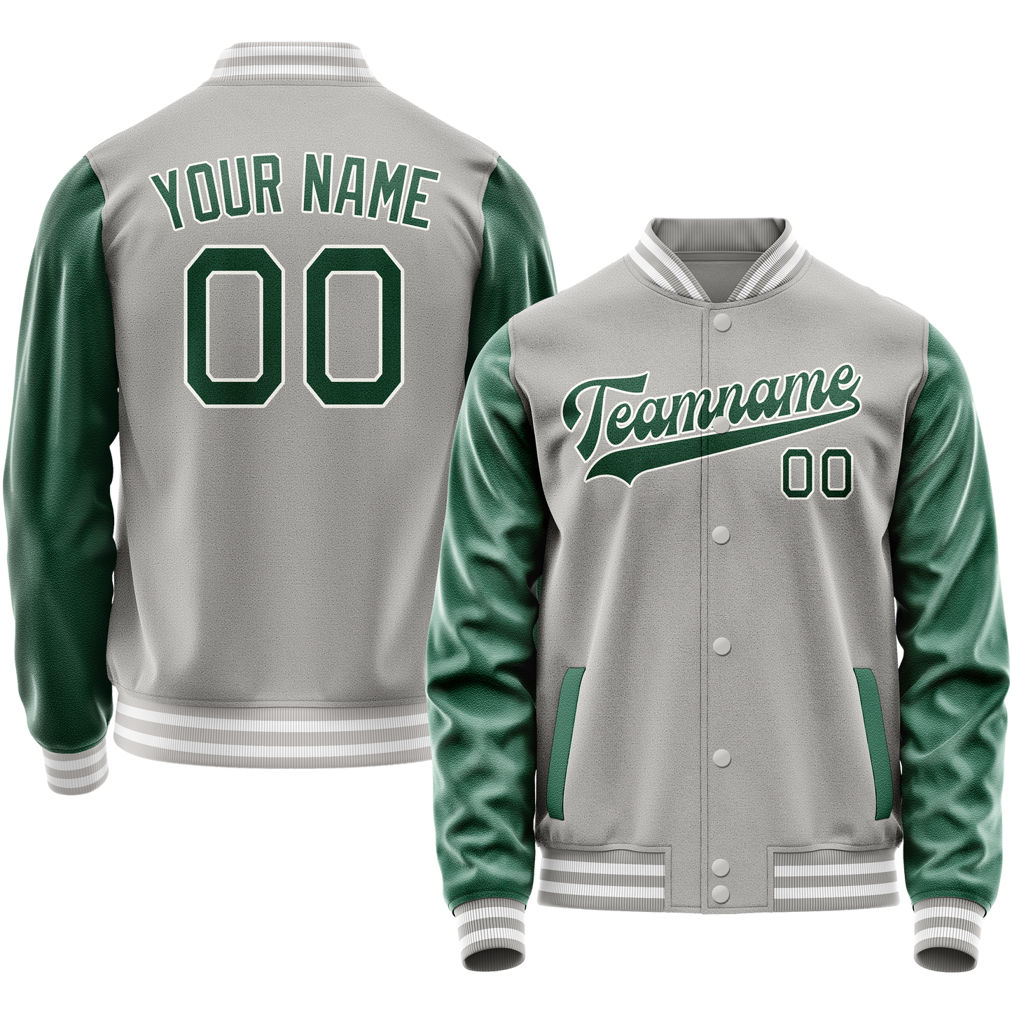 Custom Gray Kelly-Green Solid Color Varsity Letterman Jacket