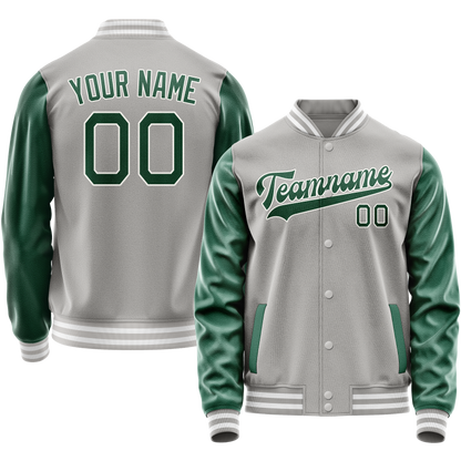 Custom Gray Kelly-Green Solid Color Varsity Letterman Jacket