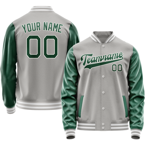 Custom Gray Kelly-Green Solid Color Varsity Letterman Jacket