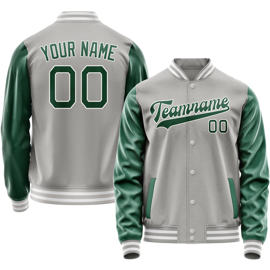 Custom Gray Kelly-Green Solid Color Varsity Letterman Jacket