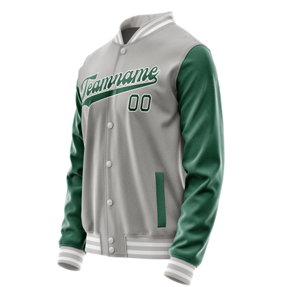 Custom Gray Kelly-Green Solid Color Varsity Letterman Jacket