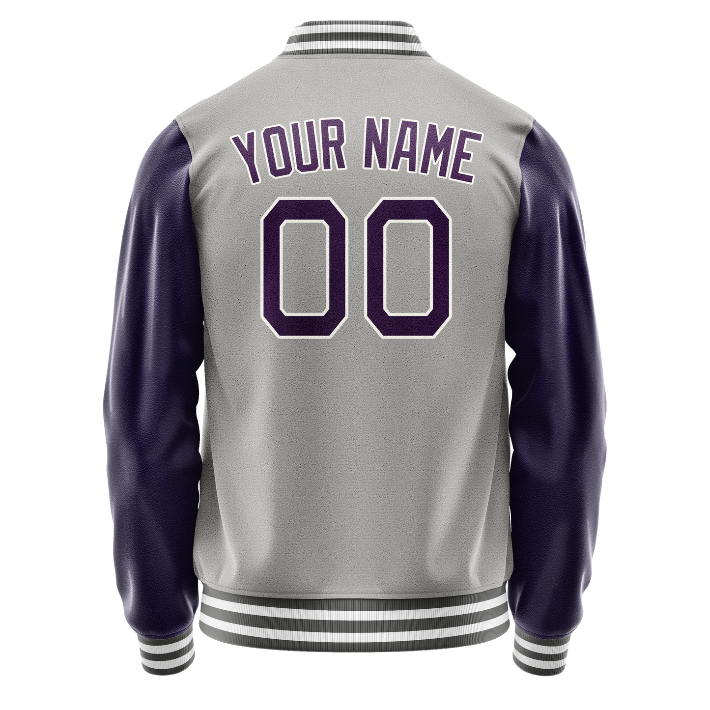 Custom Gray Purple Solid Color Varsity Letterman Jacket