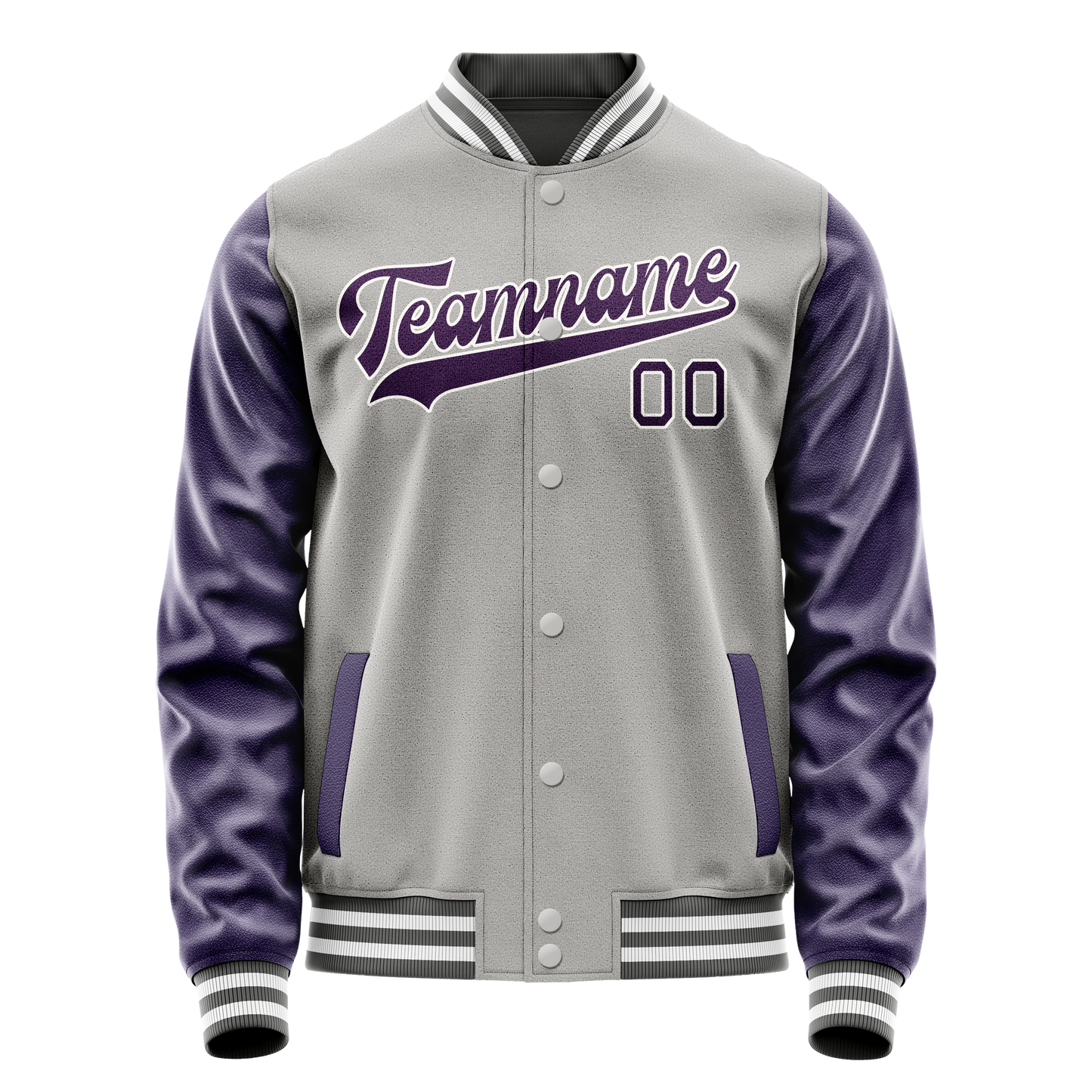 Custom Gray Purple Solid Color Varsity Letterman Jacket