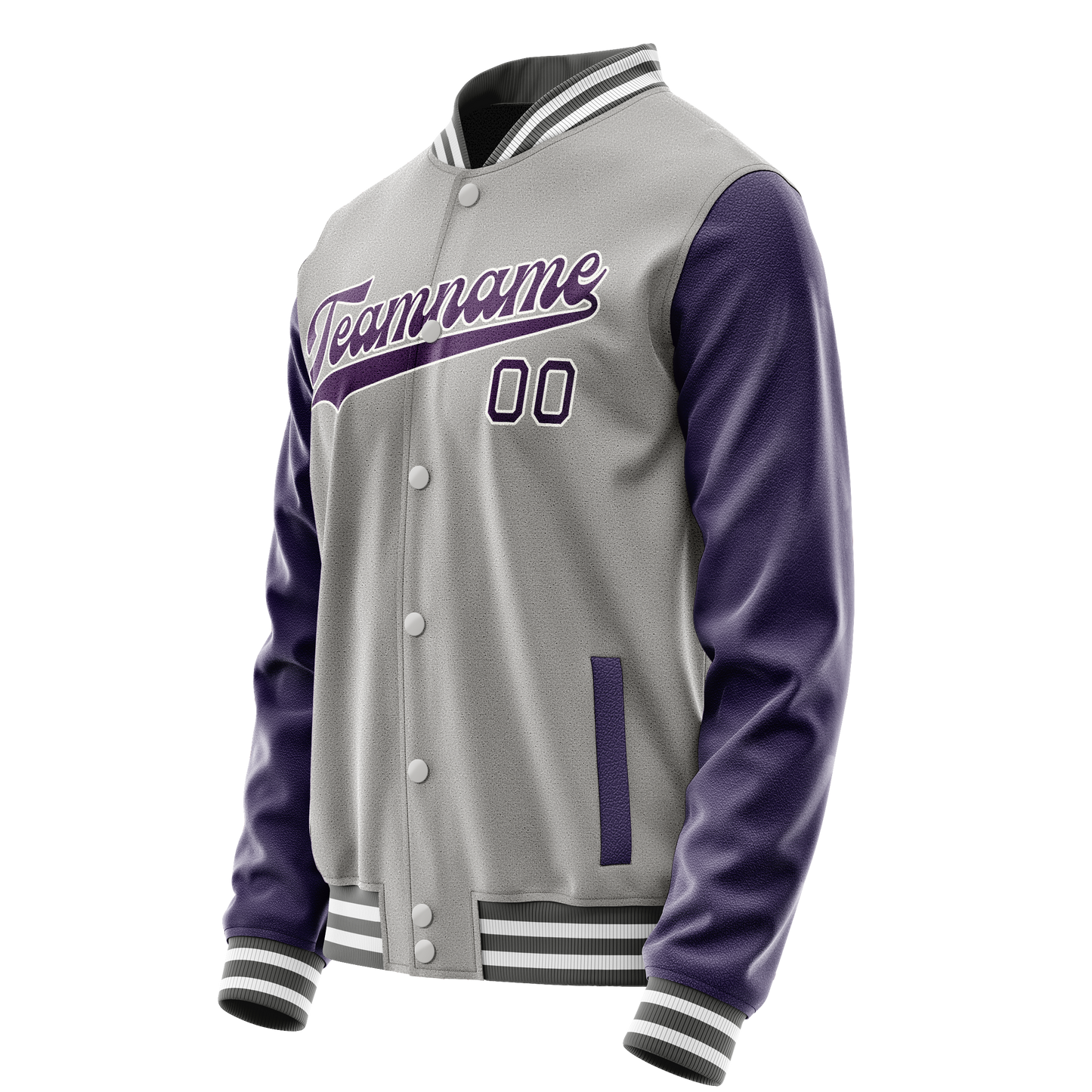 Custom Gray Purple Solid Color Varsity Letterman Jacket