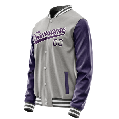 Custom Gray Purple Solid Color Varsity Letterman Jacket