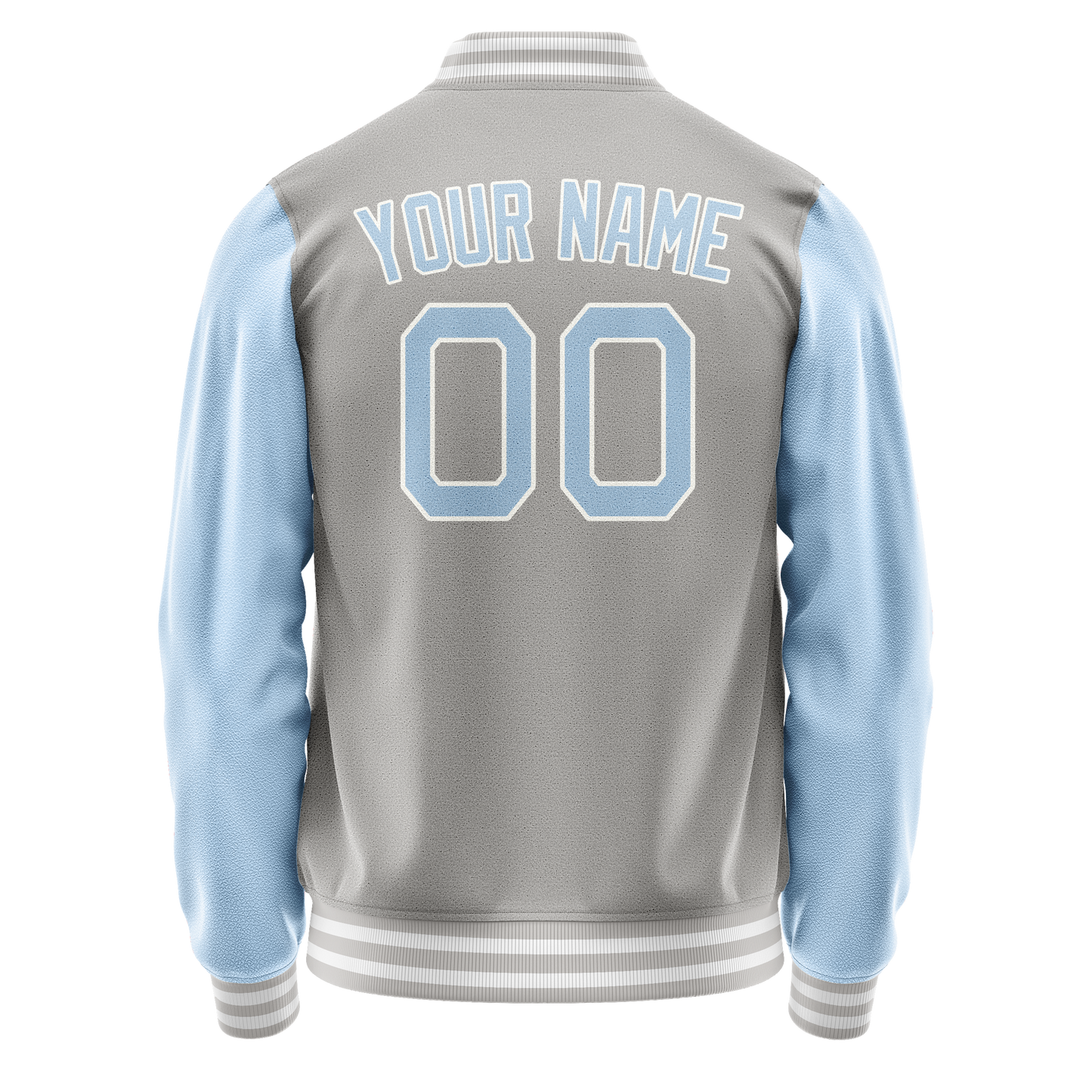 Custom Gray Light-Blue Solid Color Varsity Letterman Jacket