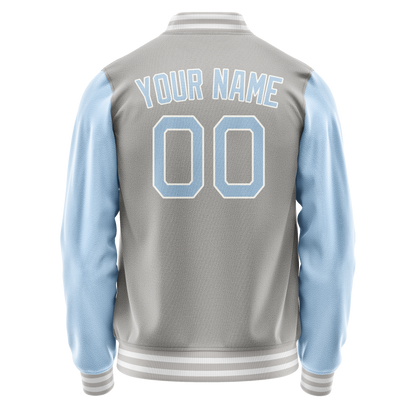 Custom Gray Light-Blue Solid Color Varsity Letterman Jacket