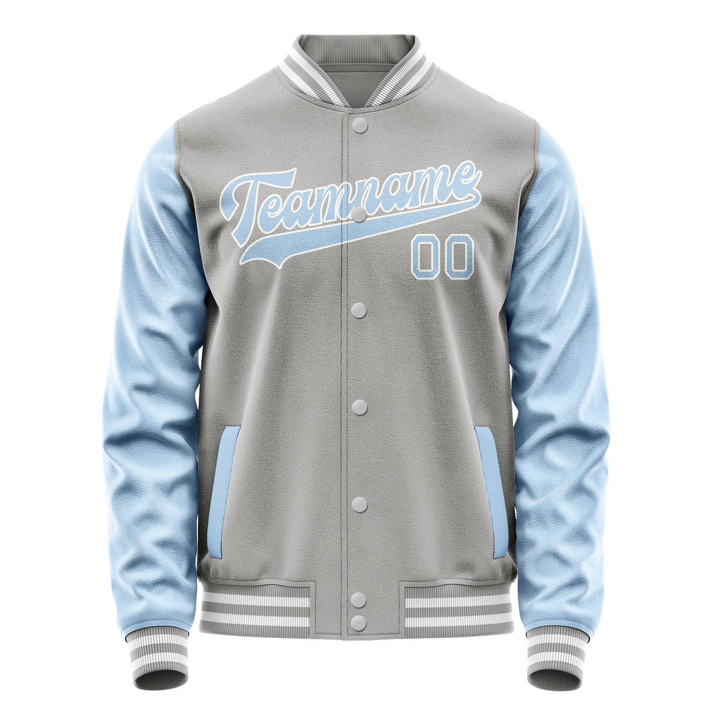 Custom Gray Light-Blue Solid Color Varsity Letterman Jacket