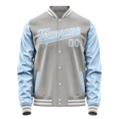 Custom Gray Light-Blue Solid Color Varsity Letterman Jacket
