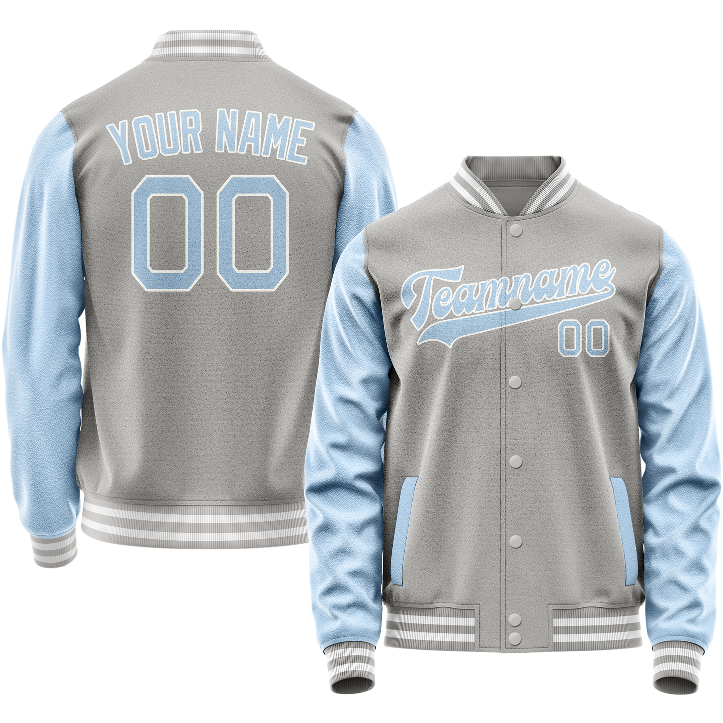 Custom Gray Light-Blue Solid Color Varsity Letterman Jacket
