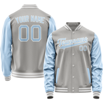 Custom Gray Light-Blue Solid Color Varsity Letterman Jacket