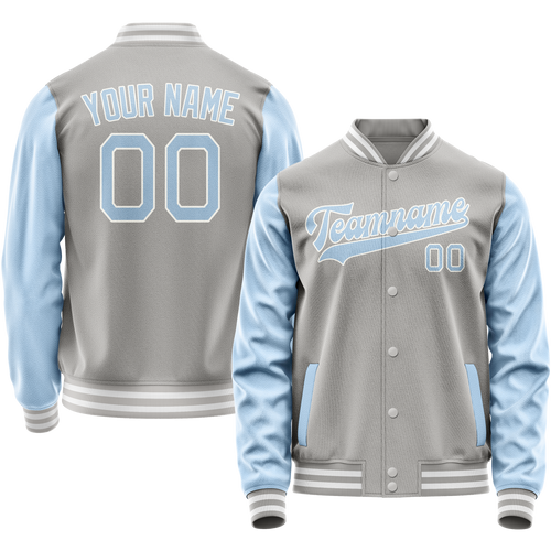 Custom Gray Light-Blue Solid Color Varsity Letterman Jacket