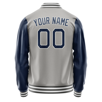 Custom Gray Royal Solid Color Varsity Letterman Jacket