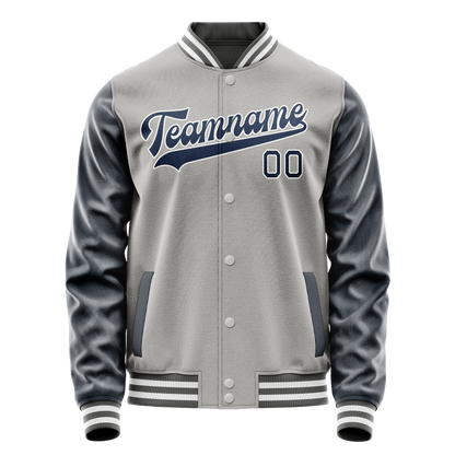 Custom Gray Royal Solid Color Varsity Letterman Jacket