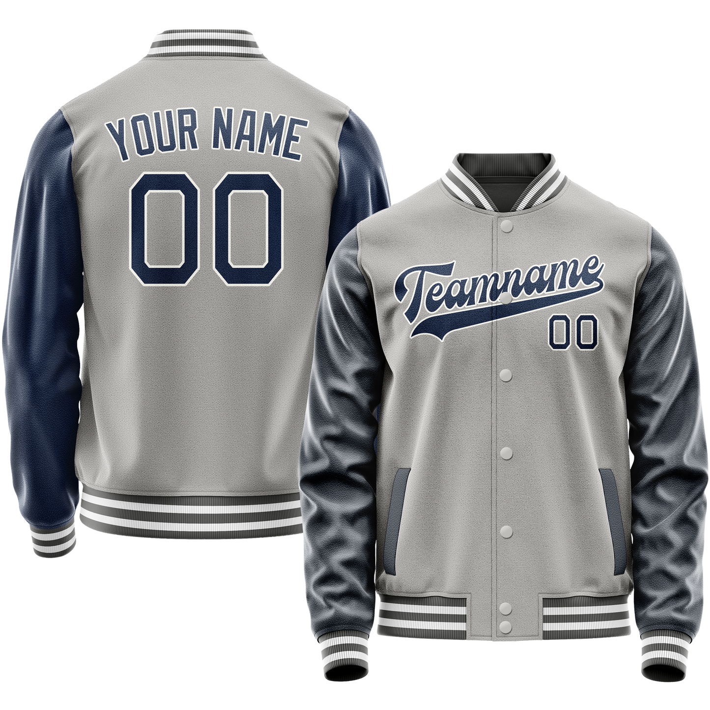 Custom Gray Royal Solid Color Varsity Letterman Jacket