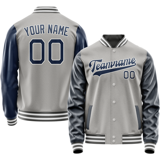 Custom Gray Royal Solid Color Varsity Letterman Jacket