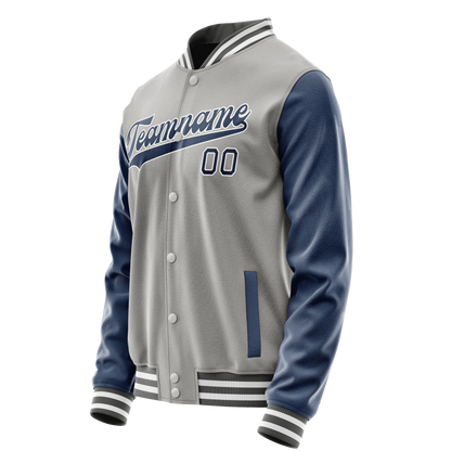 Custom Gray Royal Solid Color Varsity Letterman Jacket