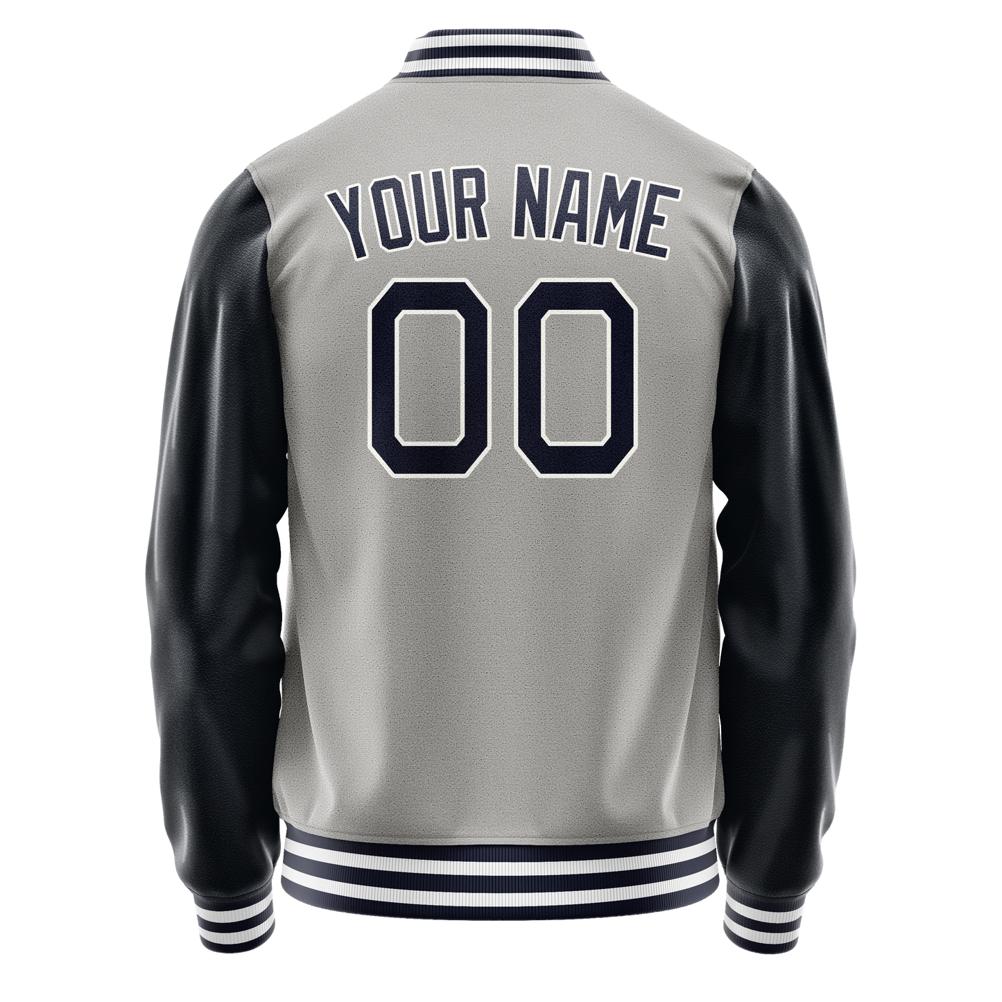 Custom Gray Navy Solid Color Varsity Letterman Jacket