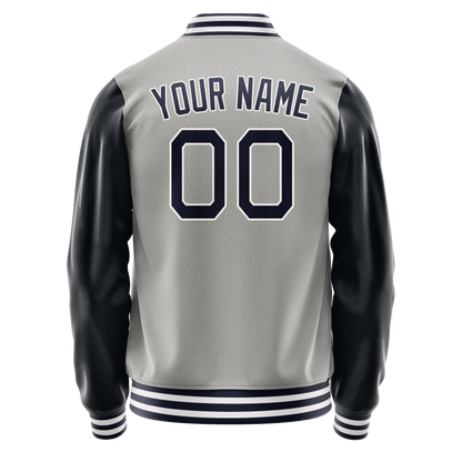 Custom Gray Navy Solid Color Varsity Letterman Jacket