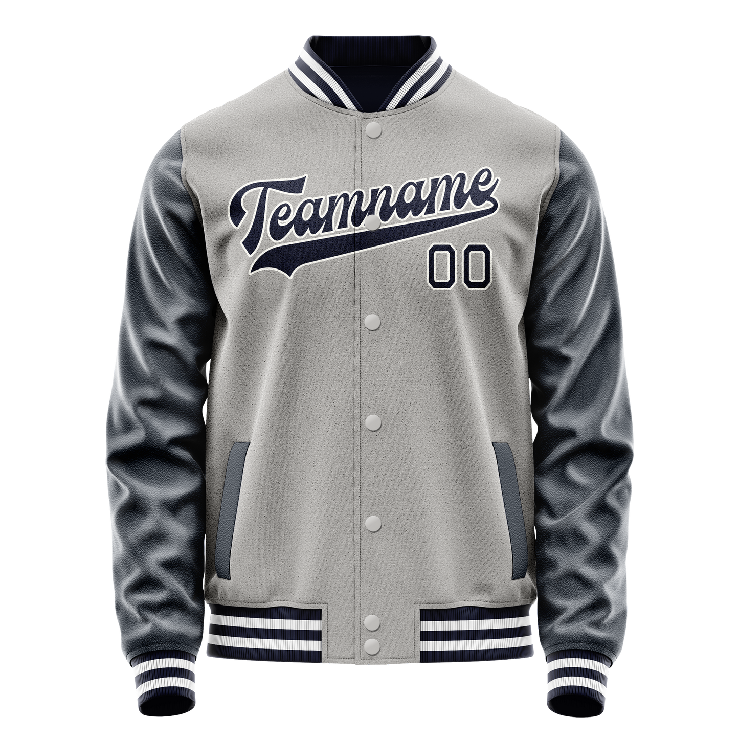 Custom Gray Navy Solid Color Varsity Letterman Jacket
