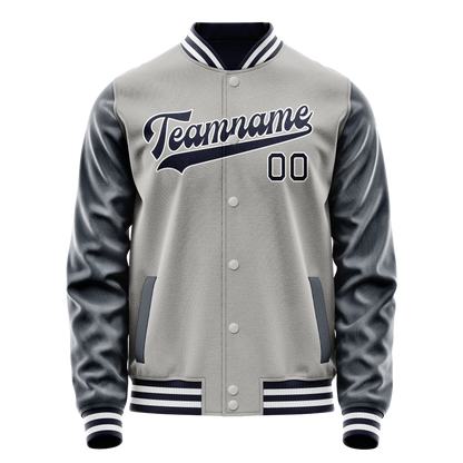 Custom Gray Navy Solid Color Varsity Letterman Jacket