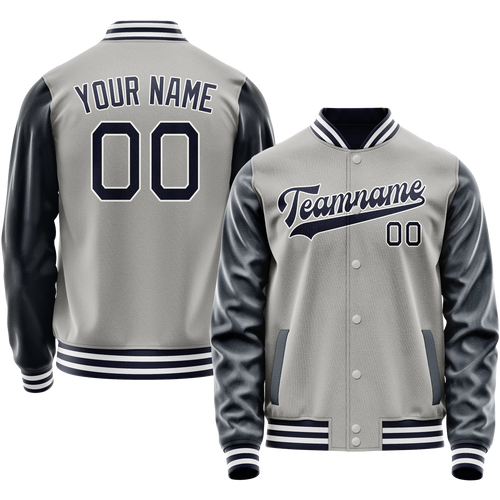 Custom Gray Navy Solid Color Varsity Letterman Jacket