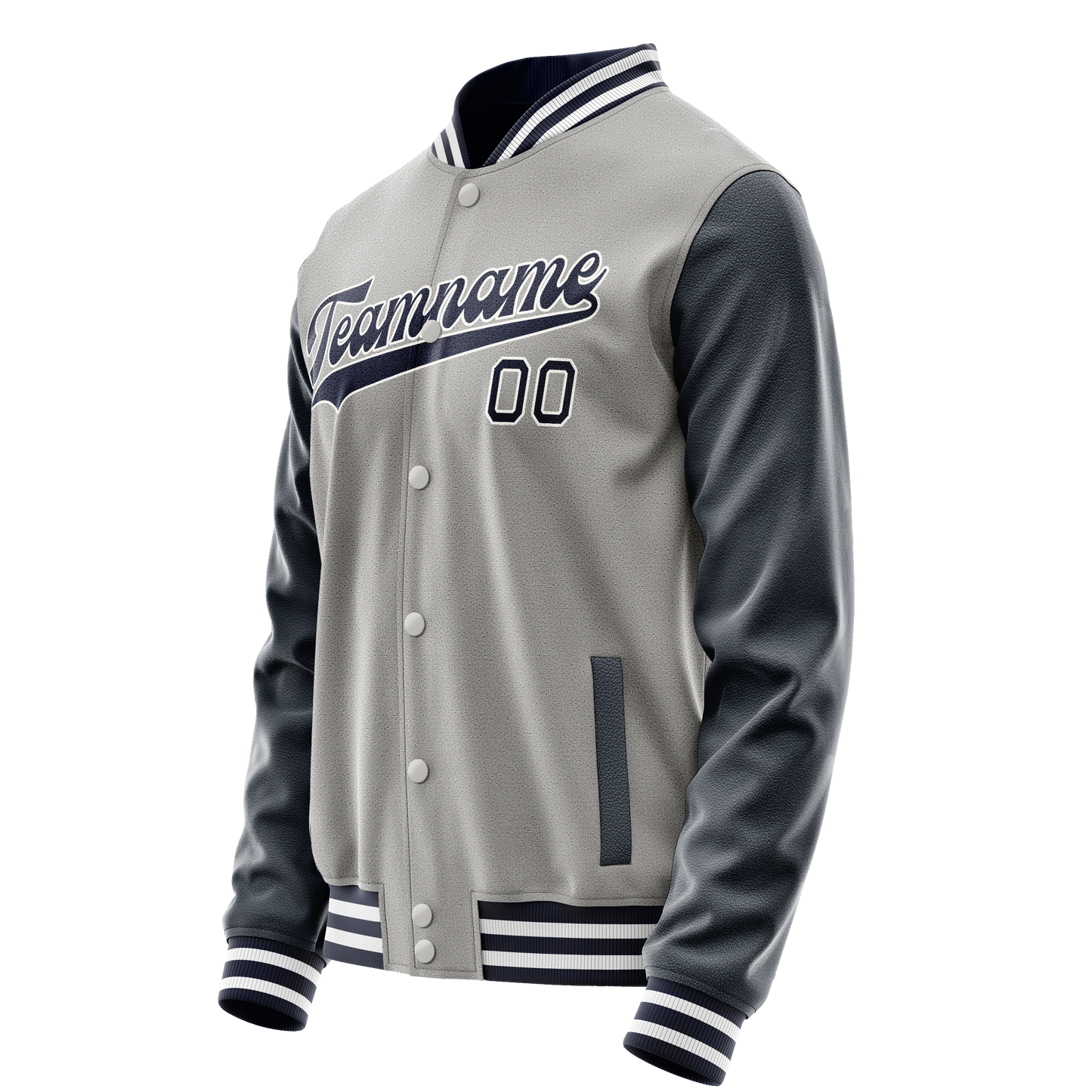Custom Gray Navy Solid Color Varsity Letterman Jacket