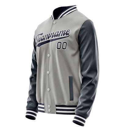 Custom Gray Navy Solid Color Varsity Letterman Jacket