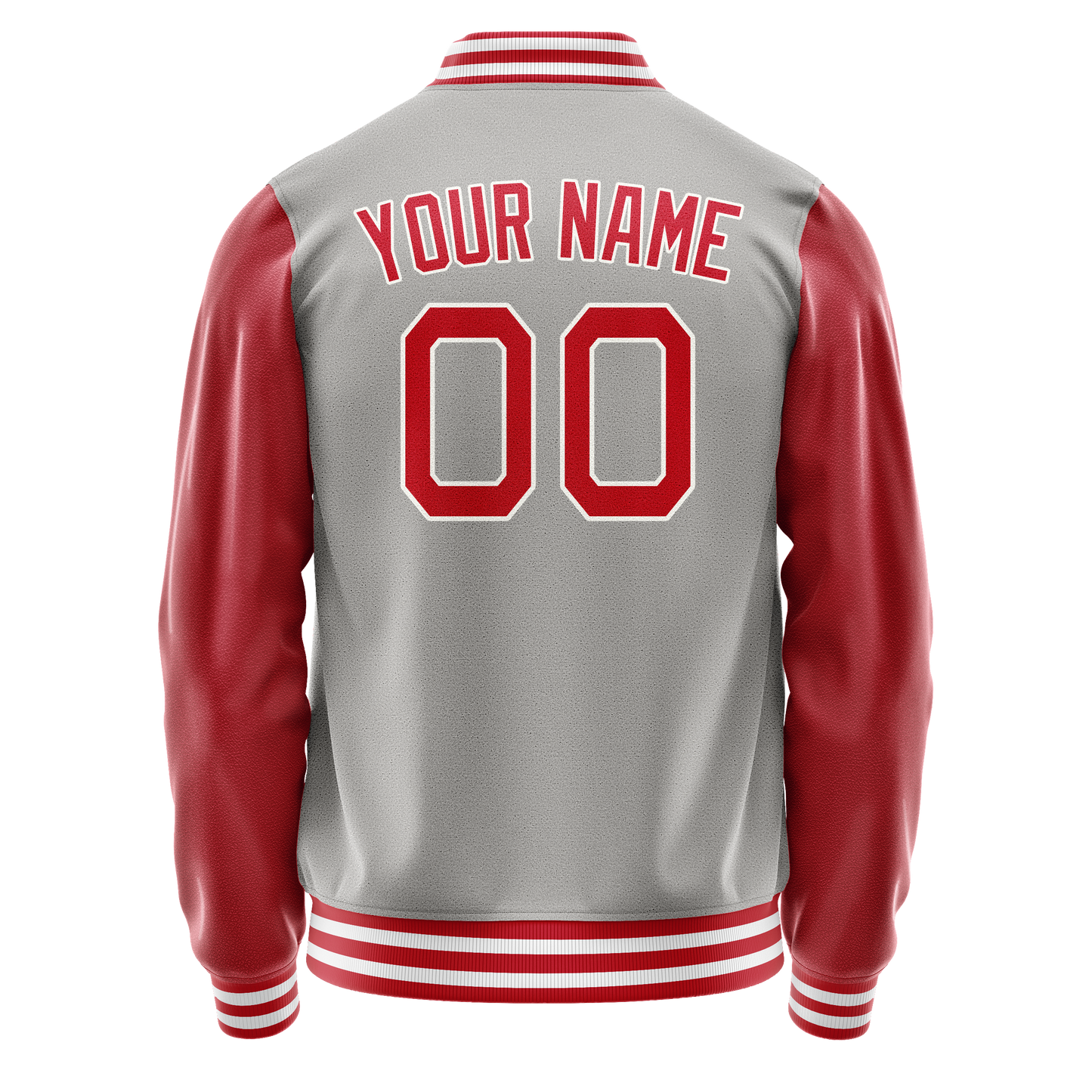 Custom Gray Red Solid Color Varsity Letterman Jacket