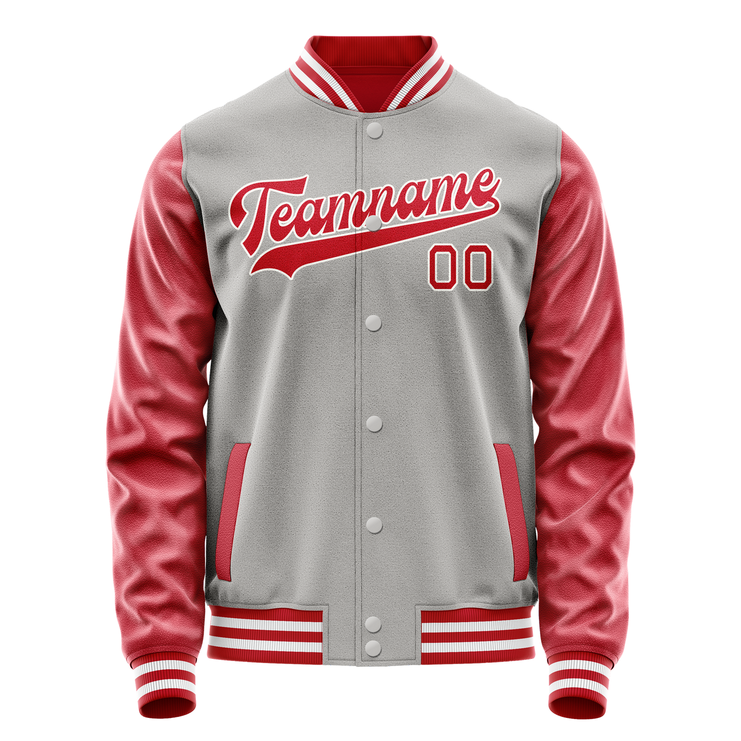 Custom Gray Red Solid Color Varsity Letterman Jacket