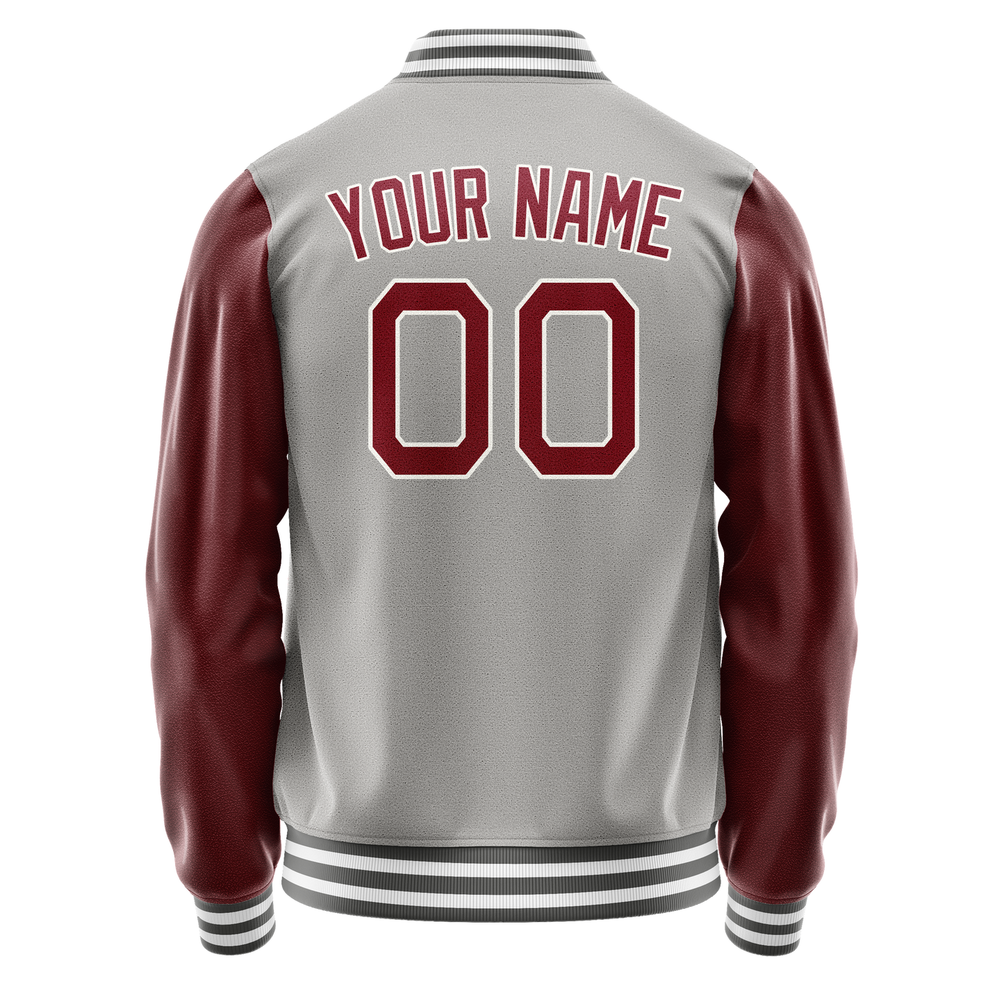 Custom Gray Crimson Solid Color Varsity Letterman Jacket
