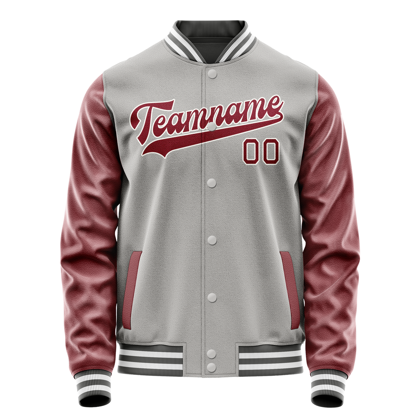 Custom Gray Crimson Solid Color Varsity Letterman Jacket