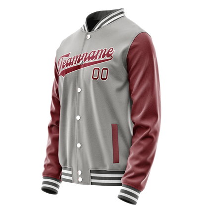 Custom Gray Crimson Solid Color Varsity Letterman Jacket