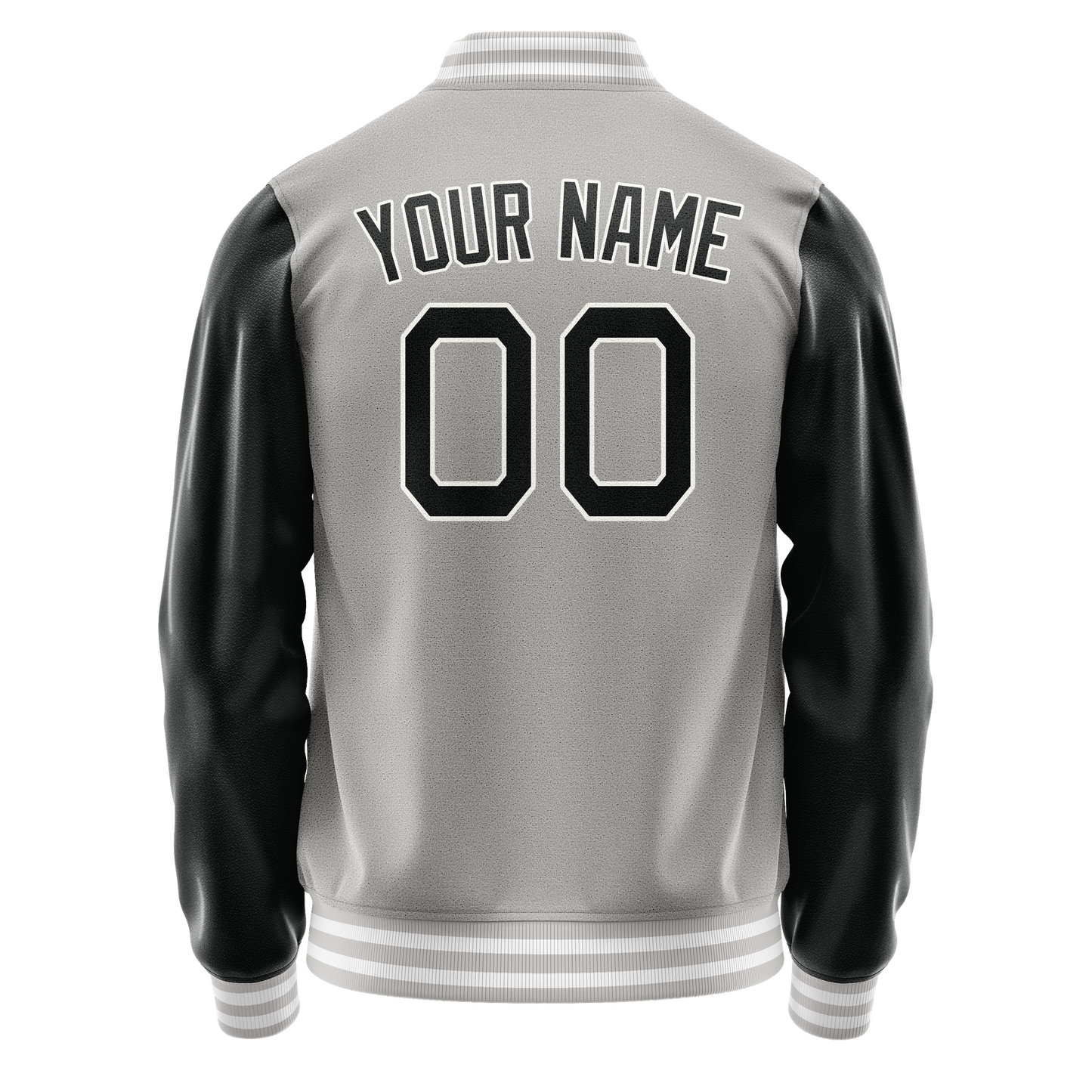 Custom Gray Black Solid Color Varsity Letterman Jacket