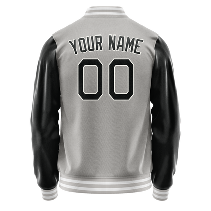 Custom Gray Black Solid Color Varsity Letterman Jacket