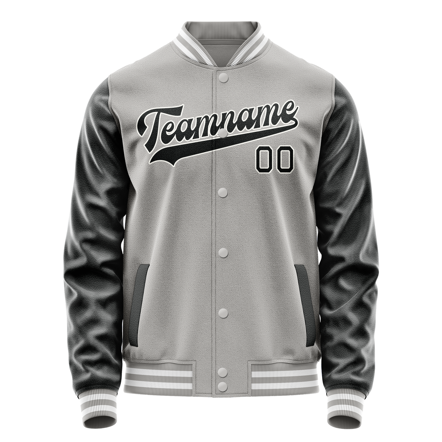 Custom Gray Black Solid Color Varsity Letterman Jacket