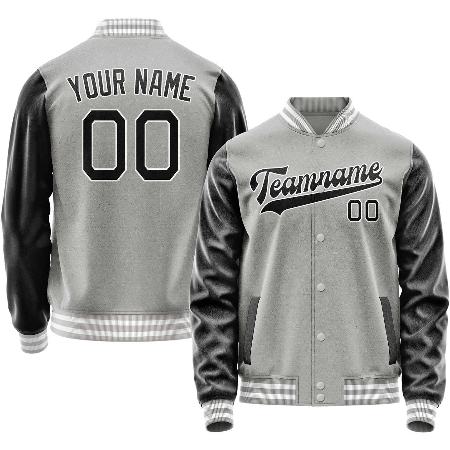 Custom Gray Black Solid Color Varsity Letterman Jacket