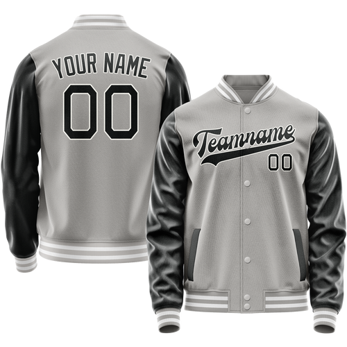 Custom Gray Black Solid Color Varsity Letterman Jacket