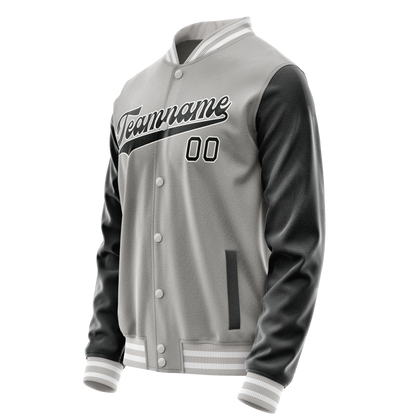 Custom Gray Black Solid Color Varsity Letterman Jacket