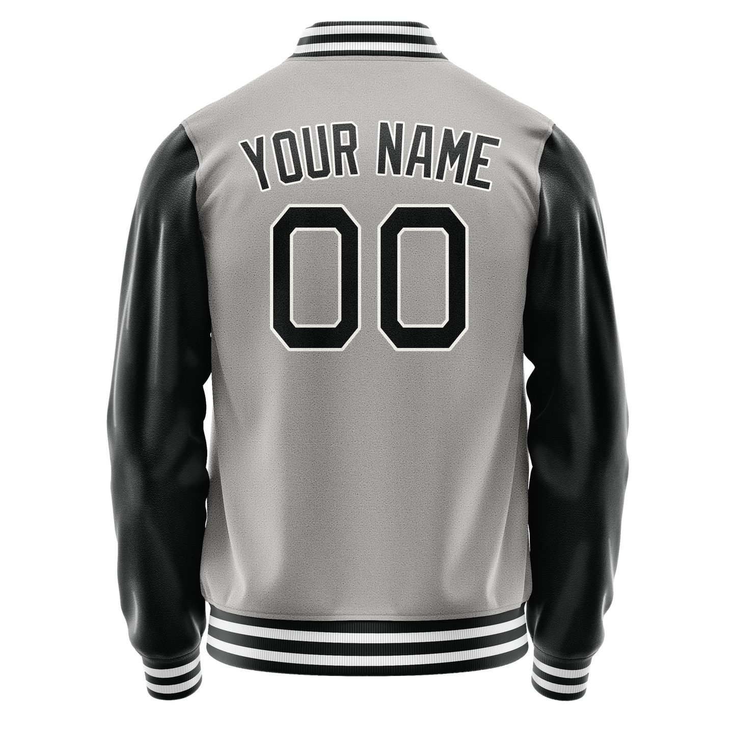 Custom Gray Black Solid Color Varsity Letterman Jacket