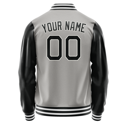 Custom Gray Black Solid Color Varsity Letterman Jacket
