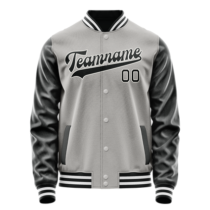 Custom Gray Black Solid Color Varsity Letterman Jacket