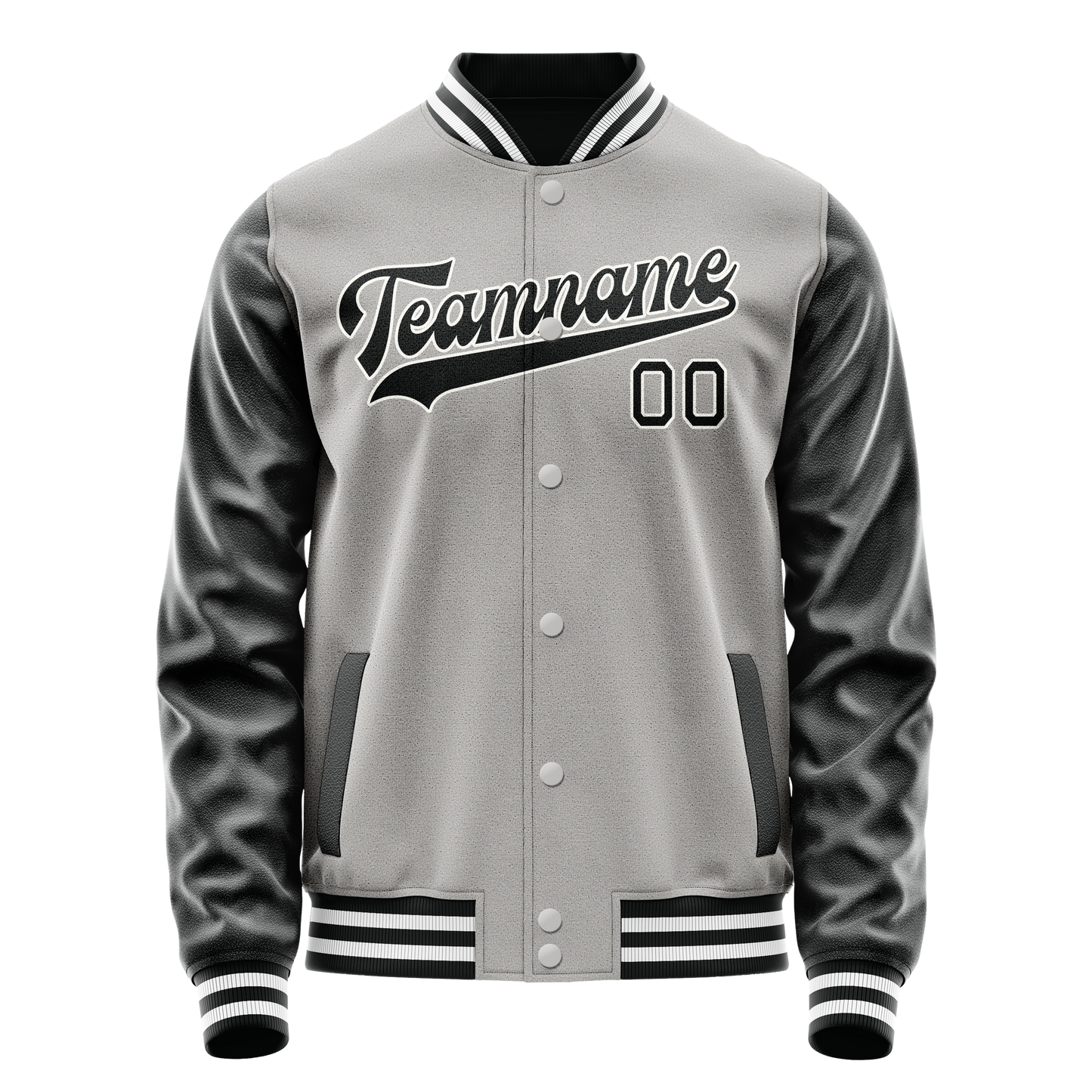 Custom Gray Black Solid Color Varsity Letterman Jacket