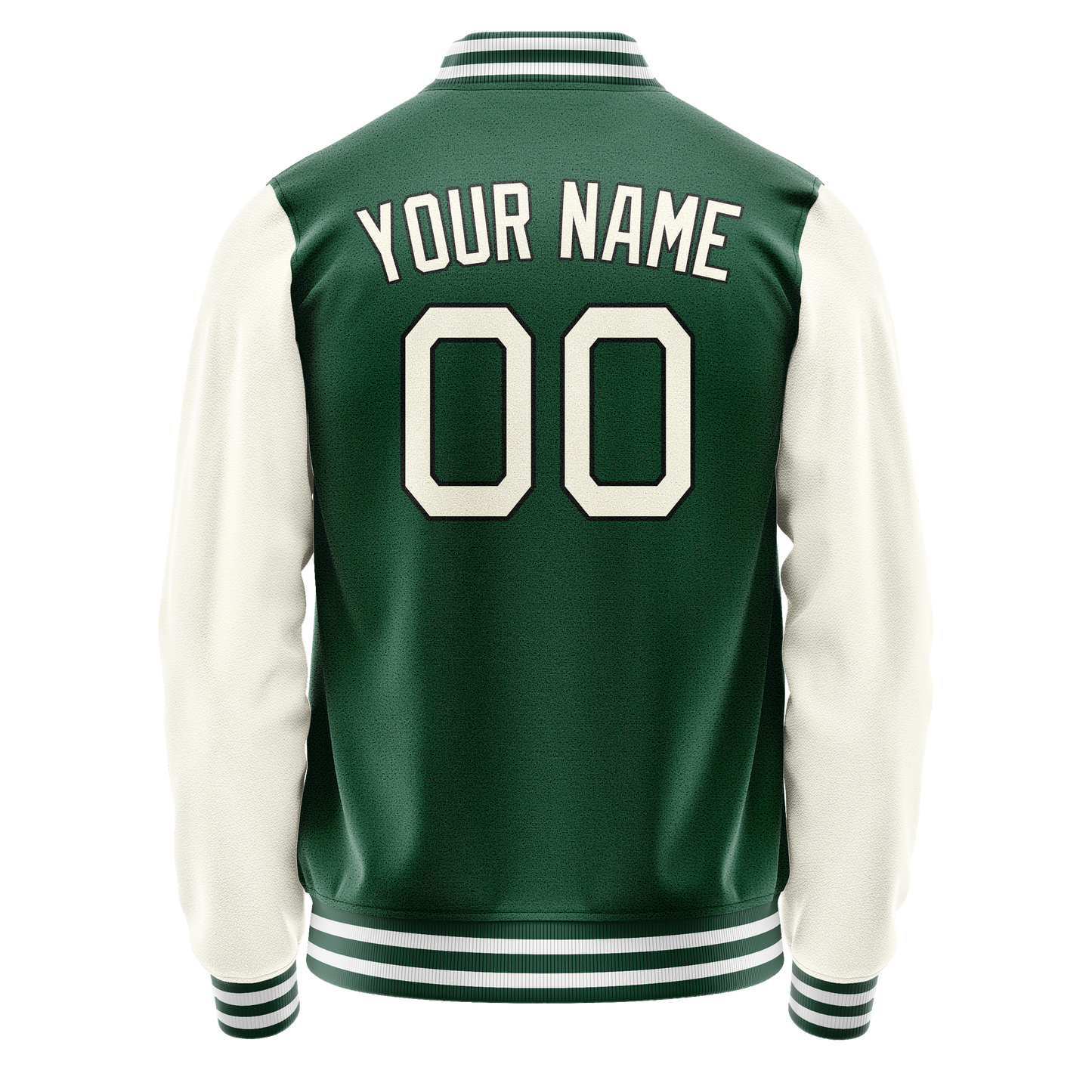 Custom Kelly-Green Cream Solid Color Varsity Letterman Jacket